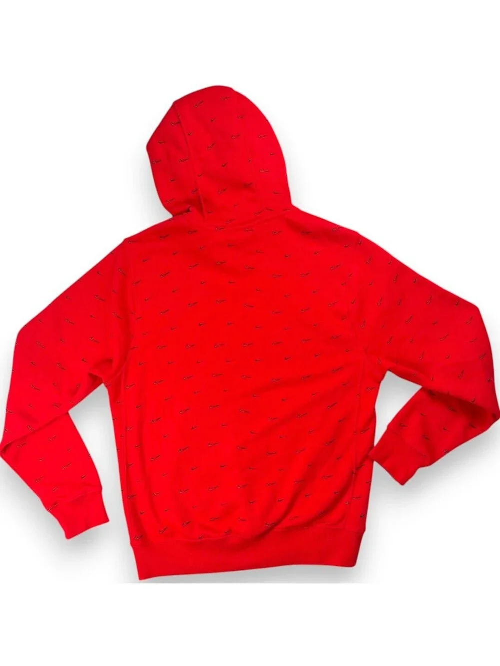 Hoodie Mens Small Red Swoosh Print Pullover Sweatshirt Streetwear Nike